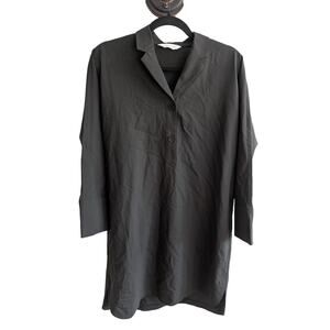 Everlane Women's Button Front 3/4 Sleeve Shirt Dress Notched Collar Black Size S